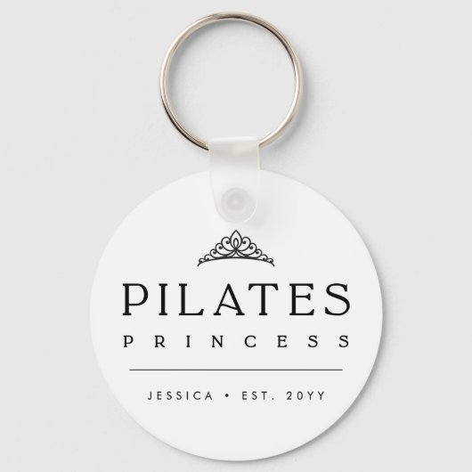 Black Minimalist Personalized Pilates Princess Schlüsselanhänger (Vorderseite)