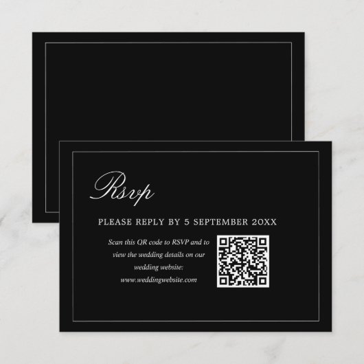 Black Minimalist QR Code RSVP Wedding Enclosure (Vorne/Hinten)