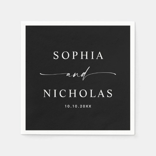 Black Minimalist Wedding | Elegant Script Cocktail Serviette (Vorderseite)