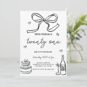 Black Minimalistisch 21. Geburtstag Party Einladung (Stehend Vorderseite)