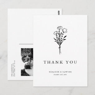 Black Minimalistisch Bouquet Foto Hochzeit Vielen  Postkarte