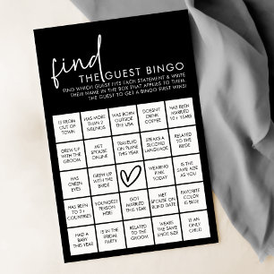 Black Minimalistisch Brautparty Guest Bingo Game