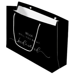 Black Minimalistisch Chic Calligraphy Bridesmaid Große Geschenktüte