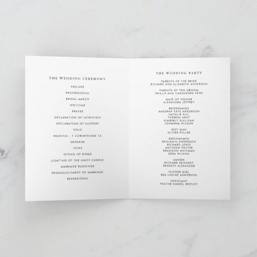 Black Minimalistisch Dainty Script II Wedding Programm (Innenseite)