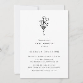Black Minimalistisch Floral Bouquet Babydusche Einladung
