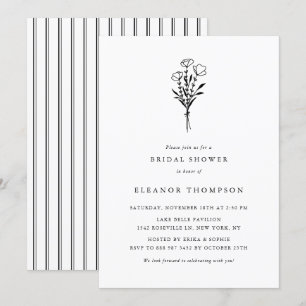 Black Minimalistisch Floral Bouquet Brautparty Einladung