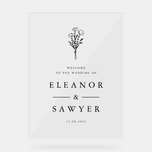 Black Minimalistisch Floral Bouquet Wedding Willko Acrylschild (Vorderseite)