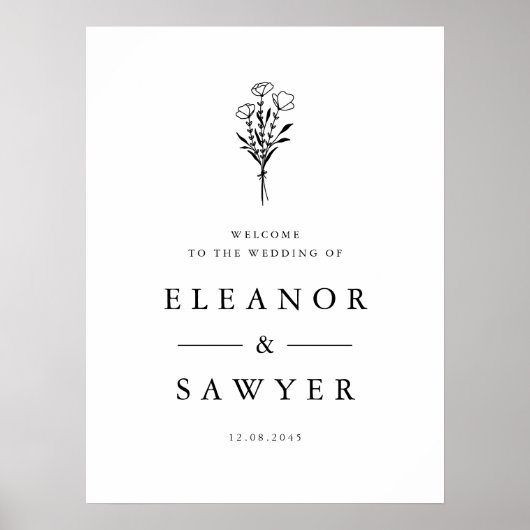 Black Minimalistisch Floral Bouquet Wedding Willko Poster (Vorne)
