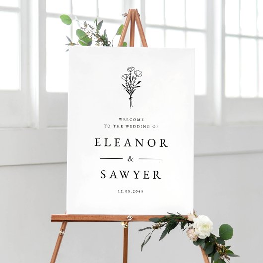Black Minimalistisch Floral Bouquet Wedding Willko Poster