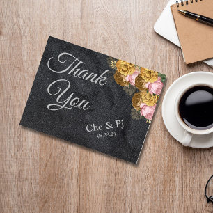 Black Minimalistisch Floral Dankeschön Karte