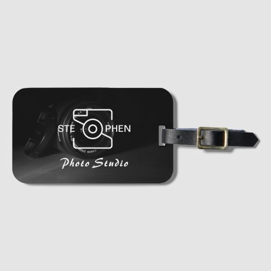 Black Minimalistisch Foto Studio Business Card Gepäckanhänger (Vorderseite (Horizontal))