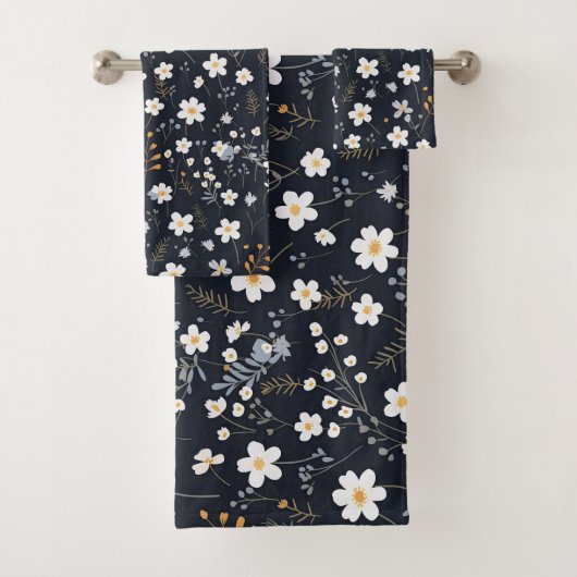 Black Minimalistisch Gentle Garden Wildblumen Kind Badhandtuch Set (Insitu)