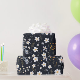 Black Minimalistisch Gentle Garden Wildblumen Kind Geschenkpapier