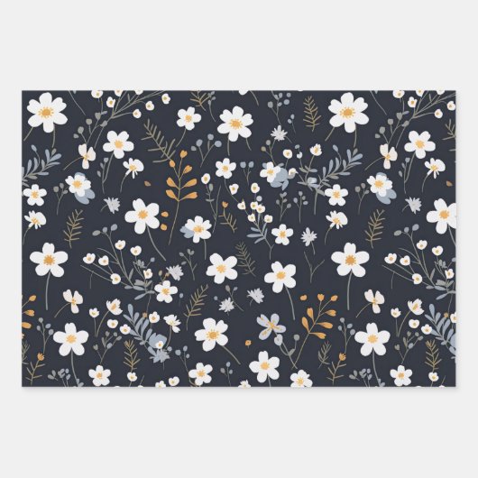 Black Minimalistisch Gentle Garden Wildblumen Kind Geschenkpapier Set (Vorderseite)