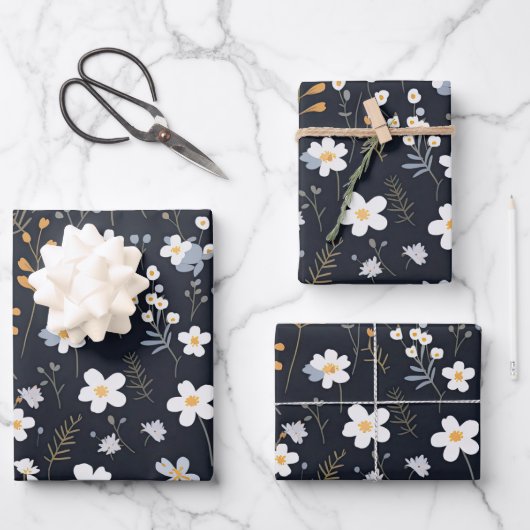 Black Minimalistisch Gentle Garden Wildblumen Kind Geschenkpapier Set (Vorderseite)