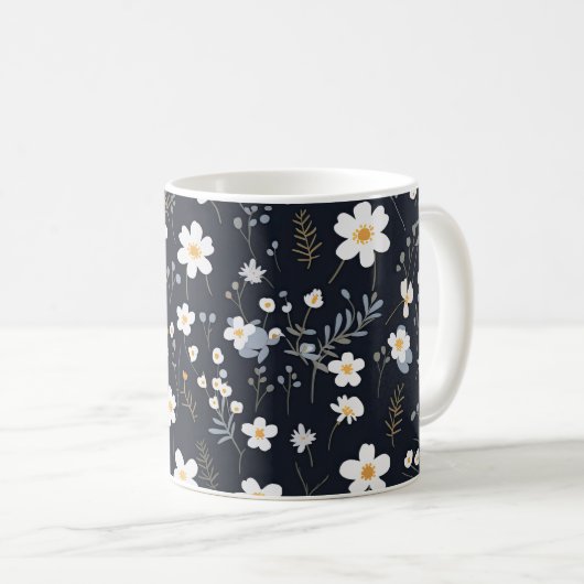 Black Minimalistisch Gentle Garden Wildblumen Kind Kaffeetasse (VorderseiteRechts)