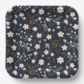 Black Minimalistisch Gentle Garden Wildblumen Kind Pappteller (Vorderseite)