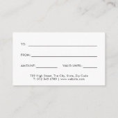 Black Minimalistisch Modern Gift Certificate Mitteilungskarte (Rückseite)