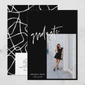 Black Minimalistisch Modern Script Foto Abschluss Ankündigung (Vorne/Hinten)