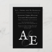 Black Minimalistisch Monogram Wedding Probe Dinner Einladung (Vorne/Hinten)