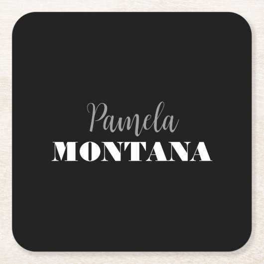 Black Minimalistisch Personal Modern Rechteckiger Pappuntersetzer (Vorderseite)