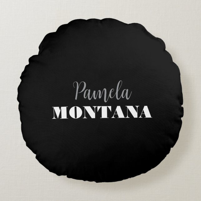 Black Minimalistisch Personal Modern Rundes Kissen (Vorderseite)