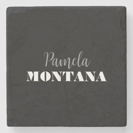 Black Minimalistisch Personal Modern Steinuntersetzer (Vorderseite)