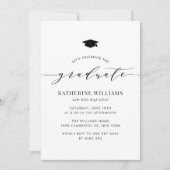 Black Minimalistisch Script Graduation Party Einladung (Vorderseite)