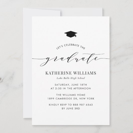 Black Minimalistisch Script Graduation Party Einladung (Vorderseite)