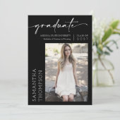 Black Minimalistisch Script Two Foto Graduation Pa Einladung (Stehend Vorderseite)