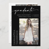 Black Minimalistisch Script Two Foto Graduation Pa Einladung (Vorne/Hinten)