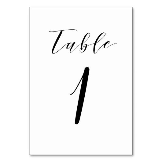 Black Minimalistisch Script Wedding Tischnummer (Vorderseite)