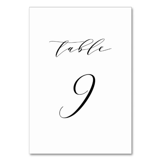 Black Minimalistisch Script Wedding Tischnummer 9 (Rückseite)