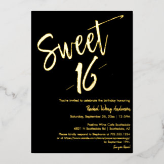 Black Minimalistisch Sweet 16. Geburtstagsparty Go Folieneinladung
