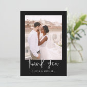 Black Minimalistisch Wedding Danke Foto (Stehend Vorderseite)