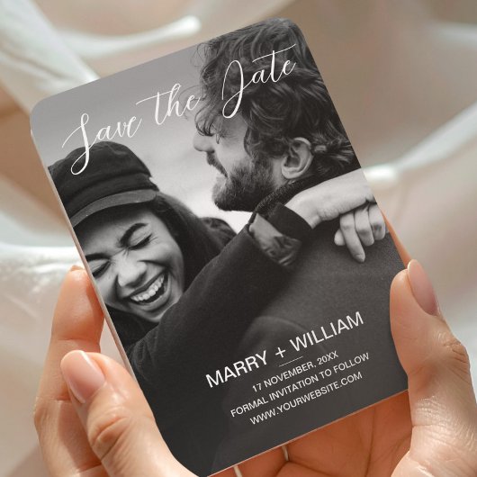 Black Minimalistisch Wedding Foto Save the Date Magnet