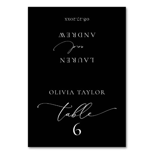 Black Minimalistisch Wedding Tischnummer (Vorderseite)