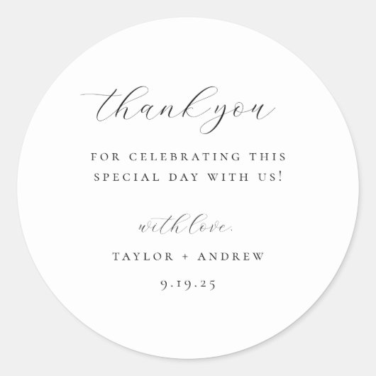 Black Minimalistisch Wedding Vielen Dank Runder Aufkleber (Vorderseite)