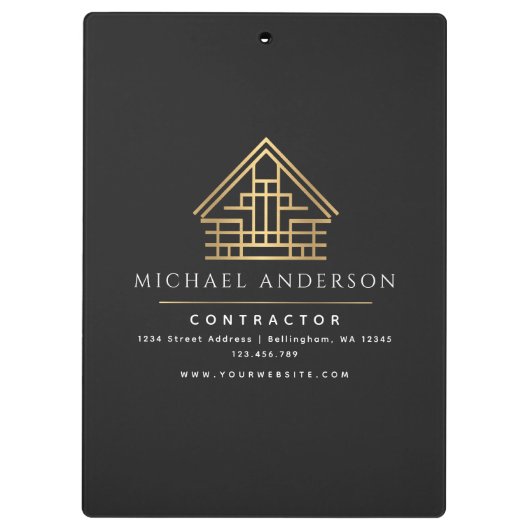 Black Minimalistisch Zuhause Gebäude Contractor Klemmbrett (Rückseite)