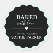 Black Mint Green Baked With Love Scallop Sticker (Vorderseite)