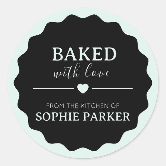 Black Mint Green Baked With Love Scallop Sticker (Vorderseite)
