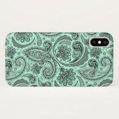 Black & Mint Green V Floral Paisley Case-Mate iPhone Hülle (Rückseite (Horizontal))
