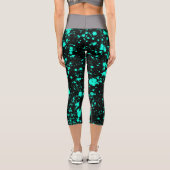 Black Mint Paint Splatter Artistic Splash Creative Capri Leggings (Rückseite)
