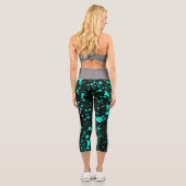 Black Mint Paint Splatter Artistic Splash Creative Capri Leggings (Rückseite)