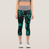 Black Mint Paint Splatter Artistic Splash Creative Capri Leggings (Vorderseite)