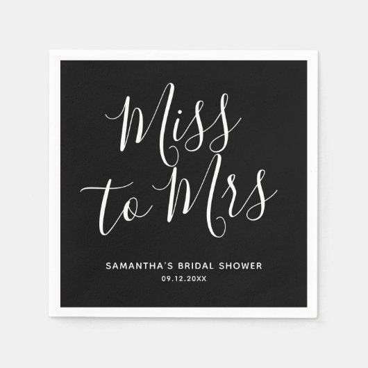 Black Miss zu Mrs Simple Chic Boho Brautparty Serviette (Vorderseite)