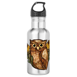 Black Mit Augen Susan Owl Blume Owls Edelstahlflasche