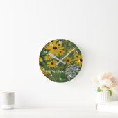 Black Mit Augen Susan und Queen Anne's Lace-Blume Runde Wanduhr (Zuhause)
