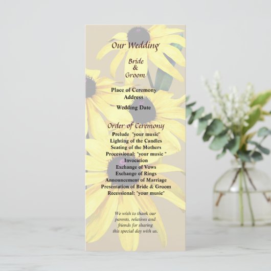 Black Mit Augen Susansin a Row Wedding Program Programm (Stehend Vorderseite)