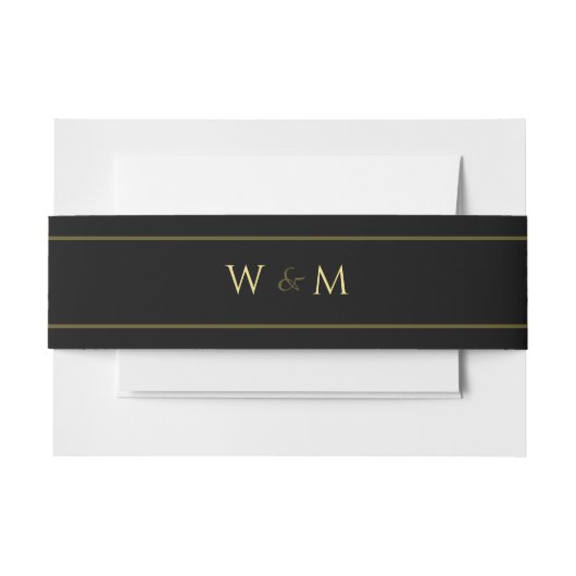 Black Mit Monogramm Dark Moody Wedding Einladungsbanderole (Vorderseite Beispiel)